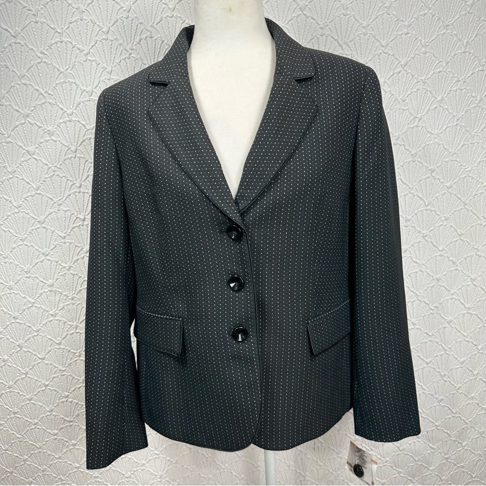 Kasper Dot Jacquard Blazer Three Button Collared Business Attire Womens Size 12